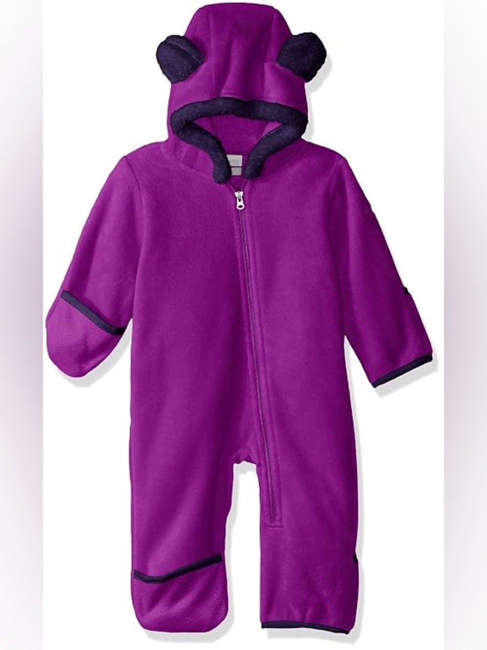 Columbia Baby Bunting Purple Fleece Hooded Bear Suit Size 3-6 Months
